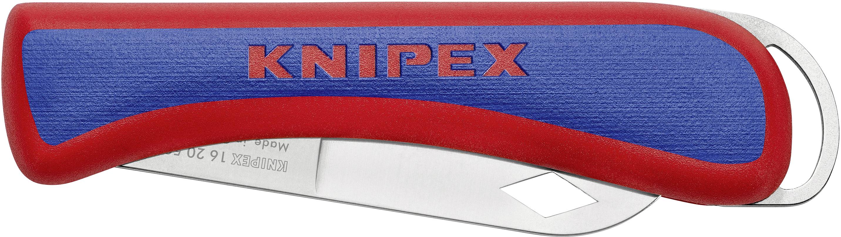 Red and blue folding knife with 'KNIPEX' written on the handle.