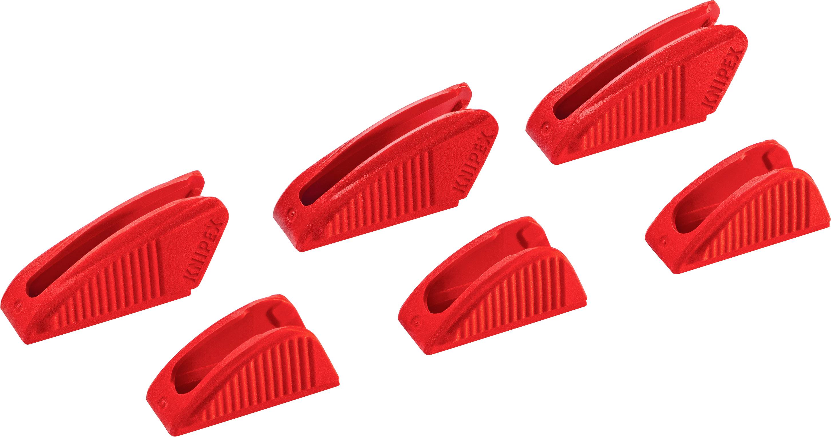 Six red plastic wedges, arranged side by side in two rows. They are likely suitable for fixing or levelling.