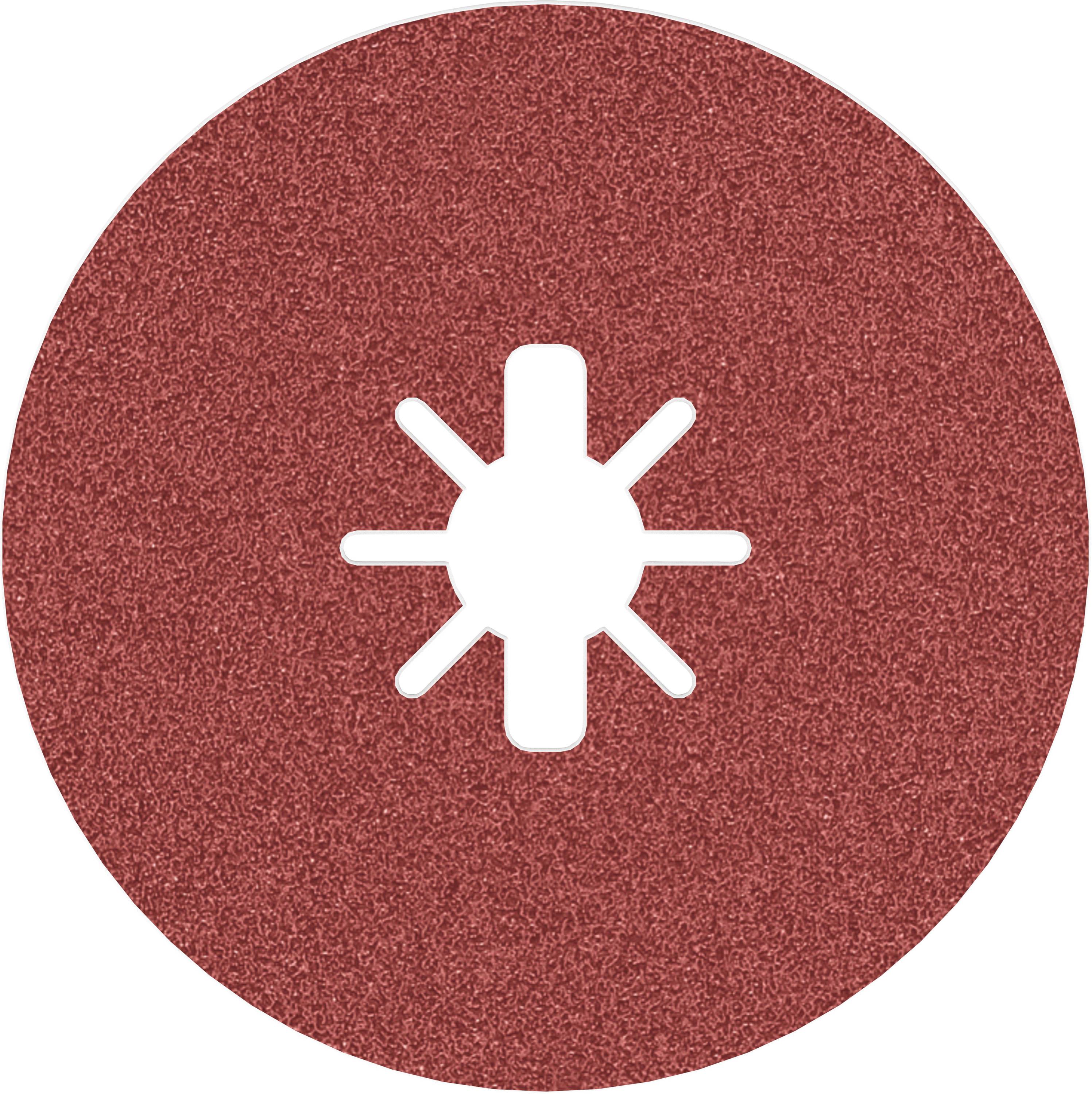 Round sandpaper with a star-shaped hole in the centre, coloured red.