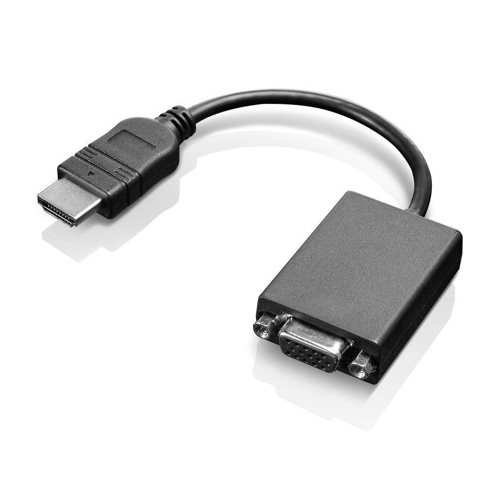 An HDMI-to-VGA adapter cable. On the left is an HDMI plug, on the right a VGA connection.
