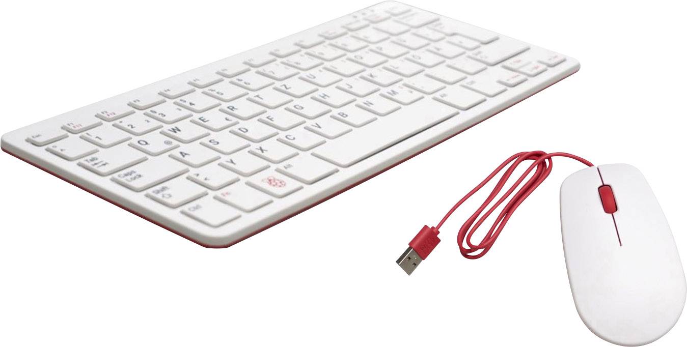 Raspberry Pi® Desktop Kit USB Keyboard and mouse set German, QWERTZ White, Red