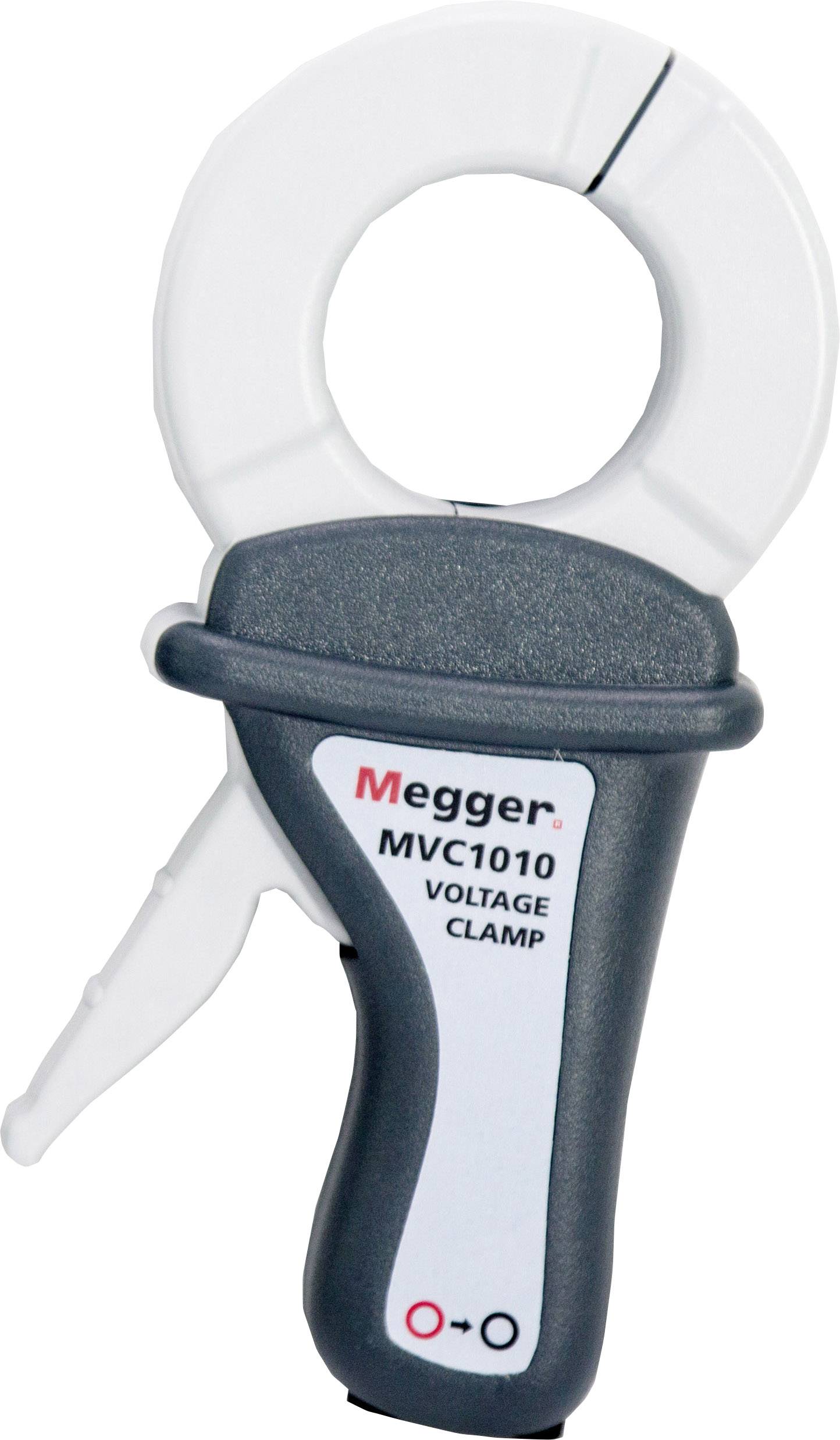 Megger MVC1010 Current Clamp Meter for voltage measurement. Grey and white colour scheme, ergonomic design for precise application.