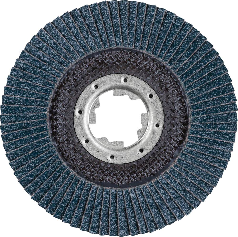 Grinding disc for angle grinder made of dark blue grinding material with metal centre, suitable for metalworking or woodworking.