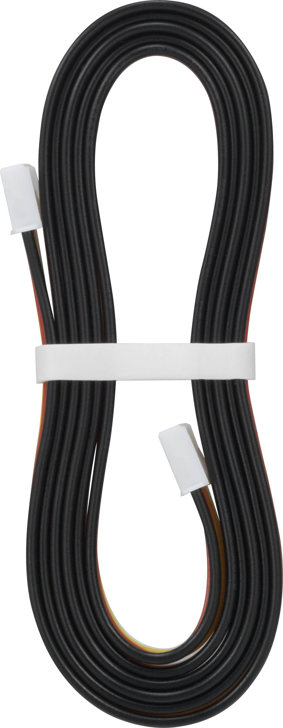 A long, black cable with white connectors at both ends, for connecting electronic devices.