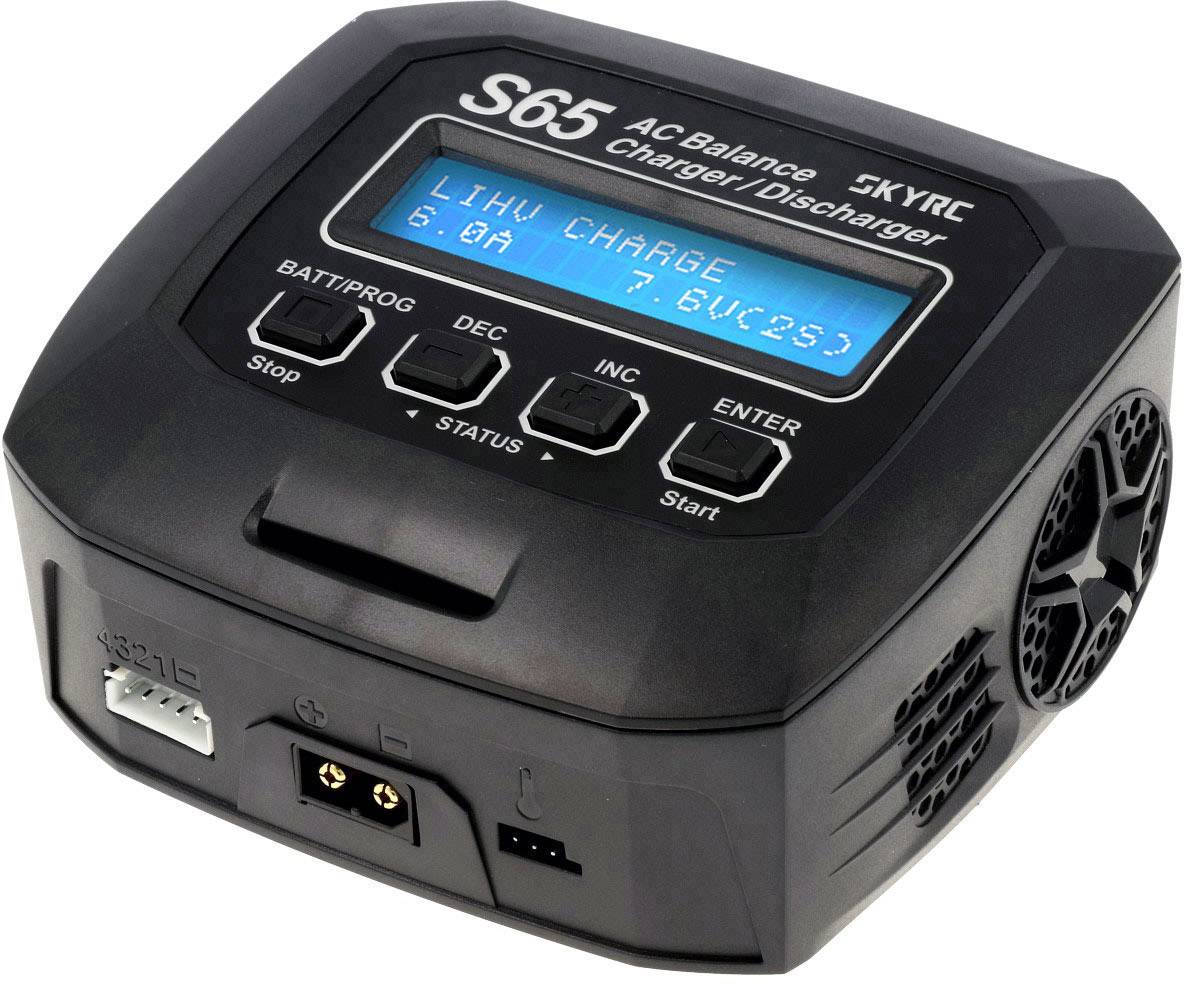 A black charger with a digital display shows 'LIHV CHARGE 6.0A 7.6V(2S)'. It has multiple buttons and ports.
