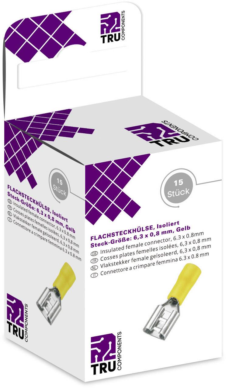 TRU COMPONENTS T1904C108 Blade receptacle set Connector width: 6.30 mm Connector thickness: 0.80 mm 180 ° Partially insulated