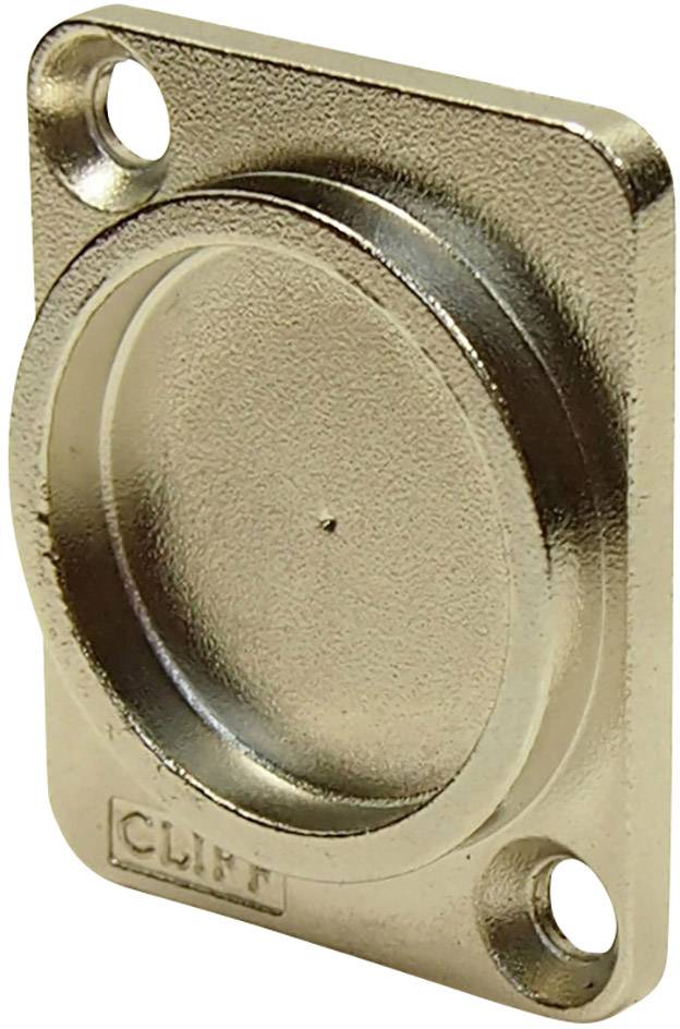 Metal plate with two holes at the upper corners and a recessed round centre, suitable for fixings or covers.