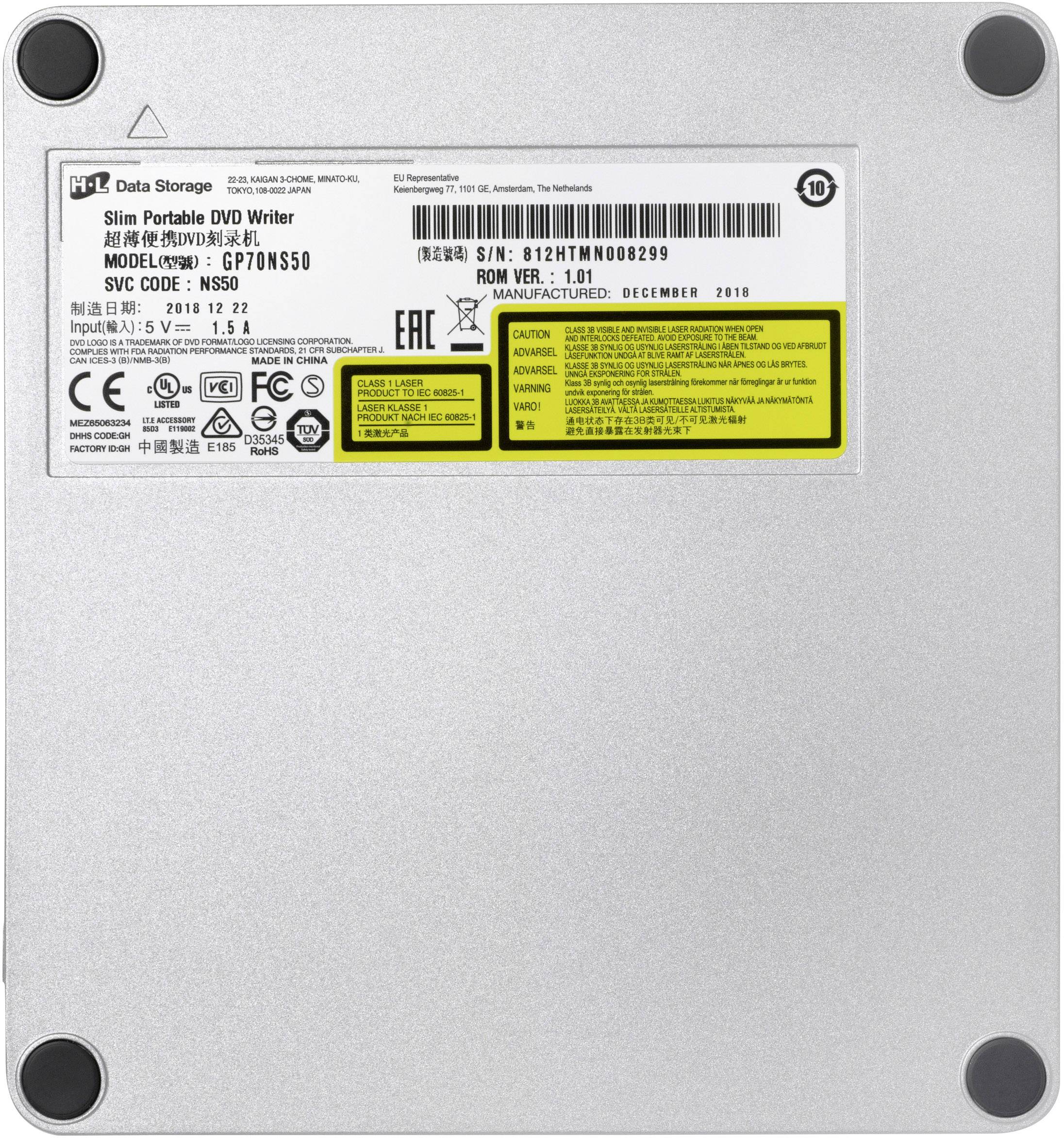 HL Data Storage GP70NS50.AHLE10B External DVD writer Retail USB 2.0 Silver
