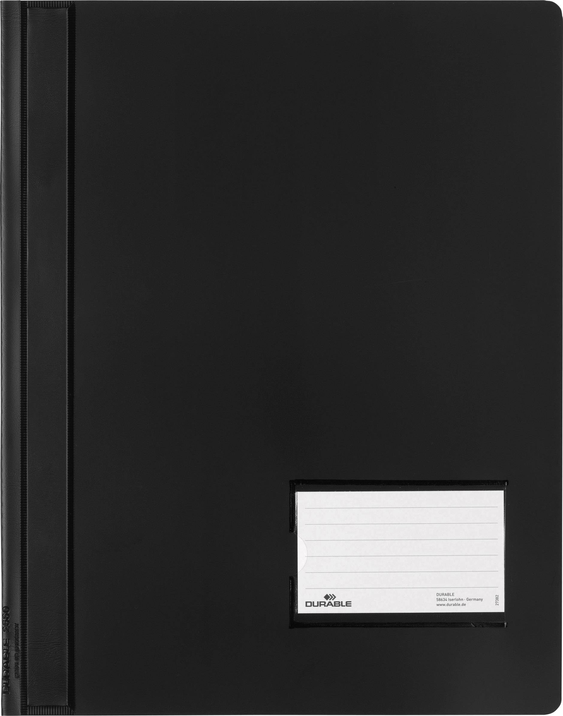 Black ring binder with a transparent front pocket window, 'Durable' brand logo, and lined insert sheet for labelling.