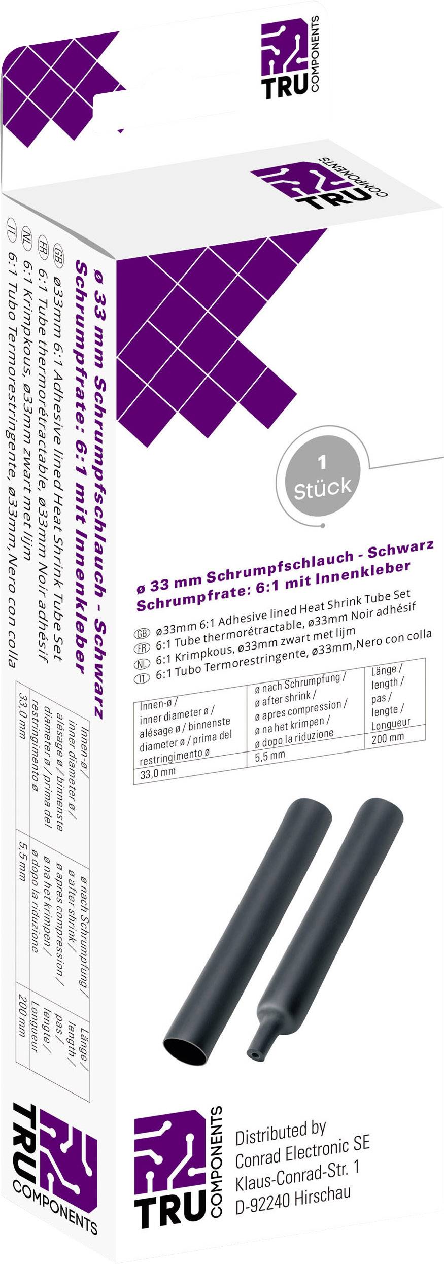 TRU COMPONENTS T1904CA048 Heatshrink + adhesive Black 33 mm 5.50 mm Shrinkage:6:1 1 pc(s)