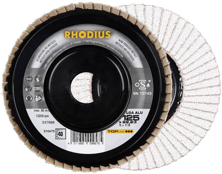 Rhodius grinding disc set, specifically designed for aluminium, with technical information on the front side, two discs pictured.