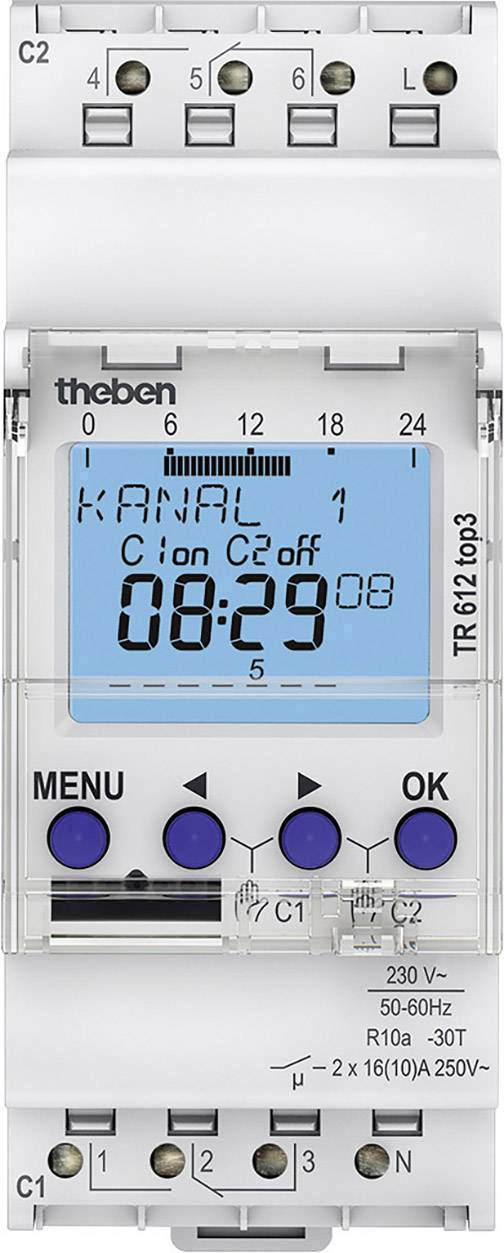 Theben 6120130 Timer digital 7 day mode 2600 W IP20 Backlit display, Power reserve, Daylight savings control (automatic), Hour
