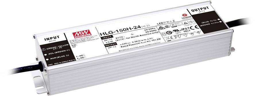 MW Mean Well HLG-150H-24AB LED driver Constant voltage 151.2 W 3.8 - 6.3 A 22 - 27 V DC dimmable, 3-in-1 dimmer, adjustable, PFC