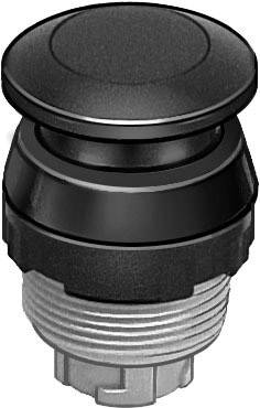 A black push button used in electronic devices or switching systems, with a round, raised profile.