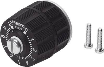 A black Festo drill chuck with numbers from 1 to 10 and two silver screws beside it.