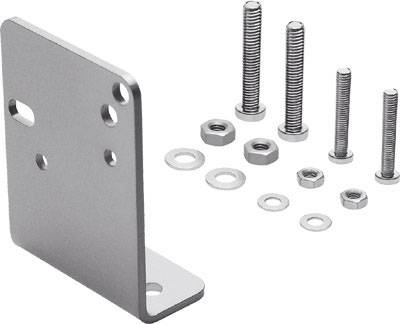 Metal angle bracket with screws, nuts, and washers. Suitable for furniture or equipment installation.Note: The translation is already in British English, so no significant changes were needed.