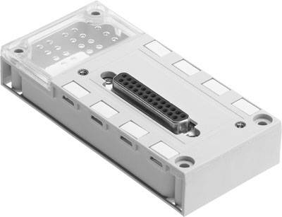 A rectangular electrical connection module with multiple connection points and a central connector.