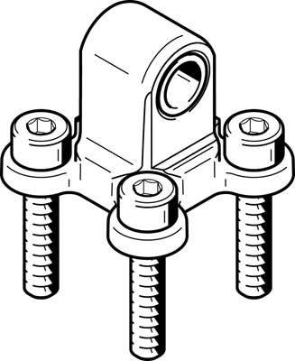 Technical drawing of a mechanical connecting component with four screw holes and a cylindrical mounting bracket at the top.