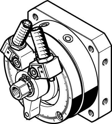 Technical drawing of a mechanical component with two spring mechanisms and a central screw; side view.