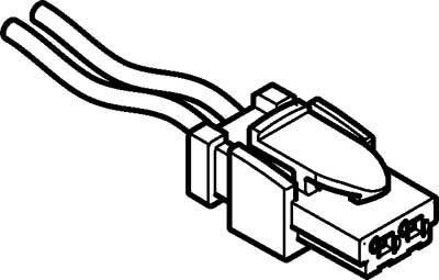 Black and white drawing of a SCSI connection with two cables plugged in.