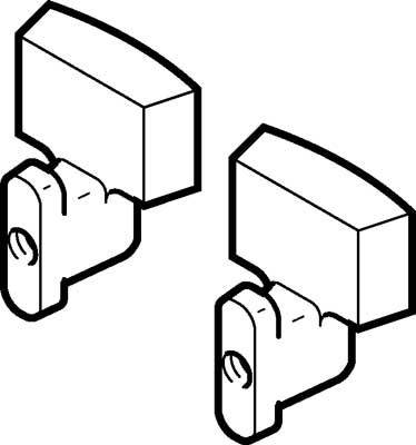 Two schematic representations of door keys from the side view, with outline-like details and cylindrical edges.