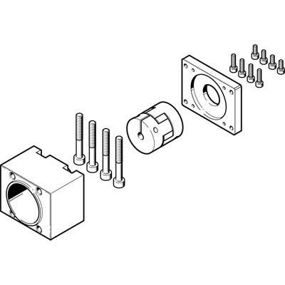 Exploded view drawing of a component set with screws, brackets and a cylinder component, showing the assembly process.