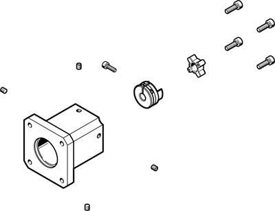 Exploded diagram of a mechanical component with screws and bearings. Shows connection points and different components.