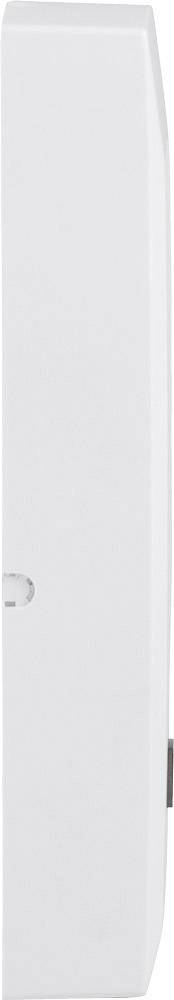 A slender, rectangular, white object with a smooth surface and slightly rounded edges, standing upright.