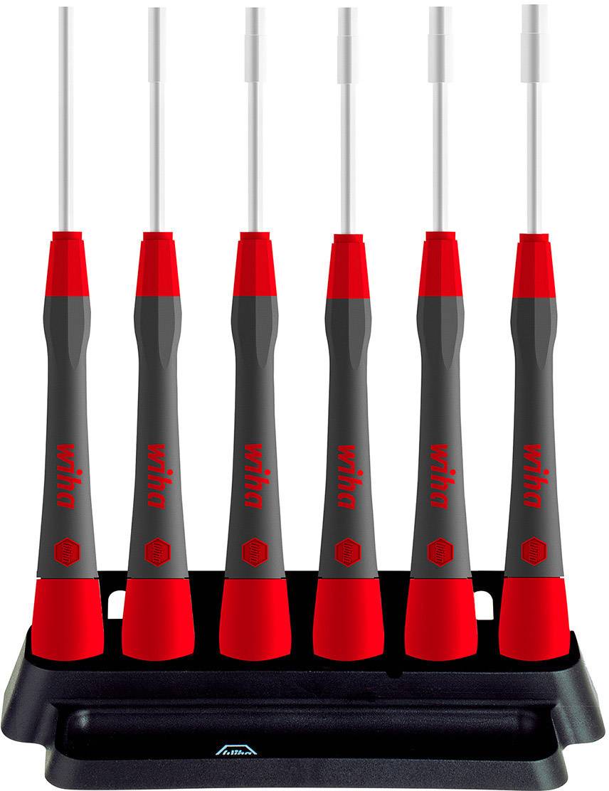 Five red and black screwdrivers in a black holder.