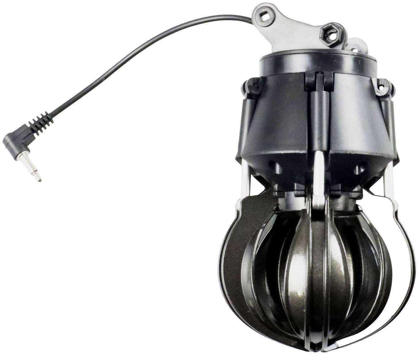 Electrical device with a plug that looks like a small, black machine with moving parts.