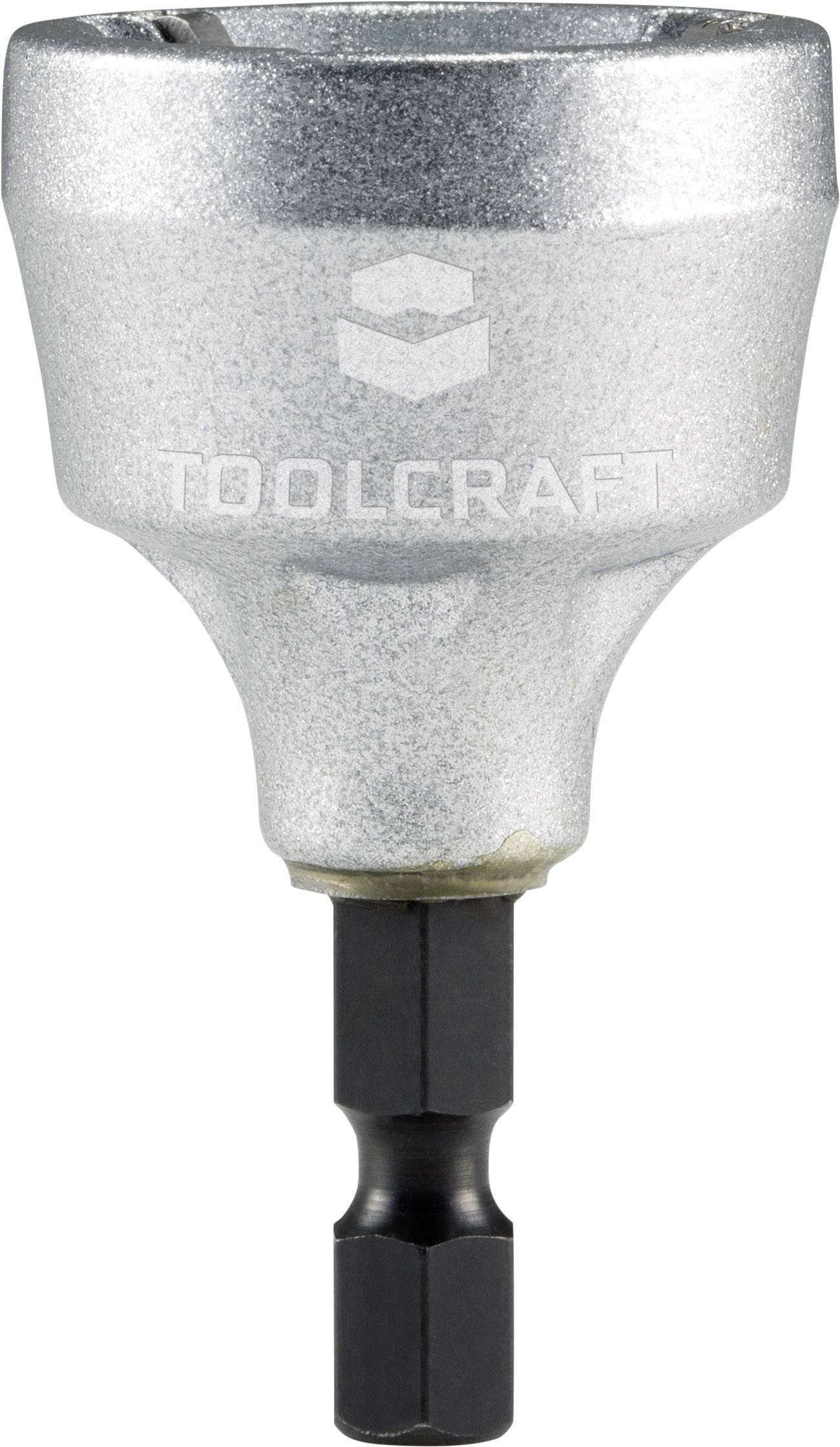 Silver TOOLCRAFT plug spanner, tapered at the top, with a hexagonal shaft. Suitable for use with a screwdriver.