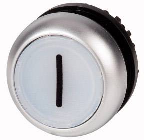 Silver round button with a black vertical line in the centre.