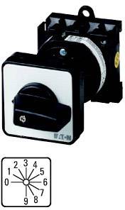 A black rotary switch with numbers from 0 to 9. Main functions: switching on and off and controlling devices.