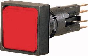 A square red push button with multiple electrical connections on the back.