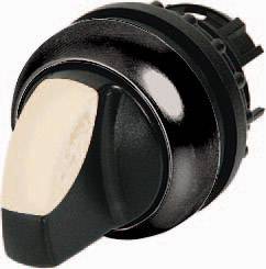 Black rotary switch with cream-coloured handle, suitable for electrical devices with multiple switch settings.