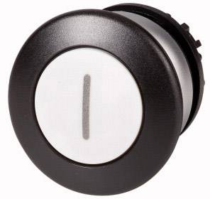 A round, black rotary switch with a vertical line in the centre on a white background.