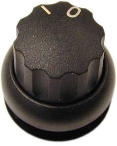 Black rotary knob with the number '10' on top, likely from a speaker or amplifier, used for volume adjustment.