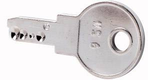 A silver metal key with a round head and several cuts on the key shaft.