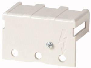 Plastic casing with screw fastening and three holes; lightning symbol indicates electrical function.