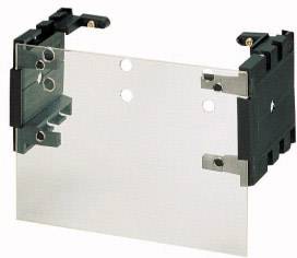 A transparent plastic holder with metal clips, likely part of a scientific or technical apparatus.