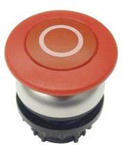 A red emergency stop button, used to interrupt machine operations in emergency situations.