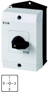 White electrical control cabinet with a black rotary switch, four positions marked from 0 to 3. Suitable for industrial applications.
