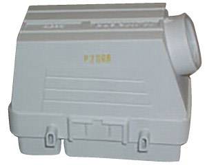 A grey, rectangular plastic box with a round opening on the right-hand side. Surface texture and fastenings visible.