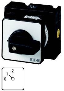 'Rotary switch with three positions: 0, 1 and 2, indicated by a pointer. Manufacturer's logo located bottom right on the switch.'