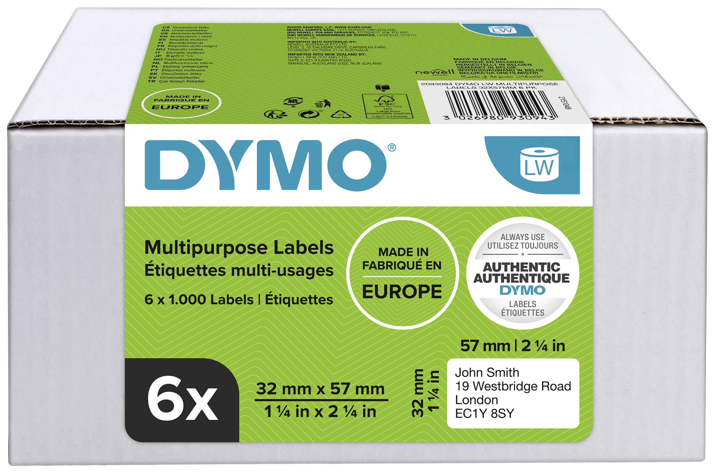 DYMO Label roll Set 2093094 2093094 57 x 32 mm Paper White 6000 pc(s) Permanent adhesive All-purpose labels