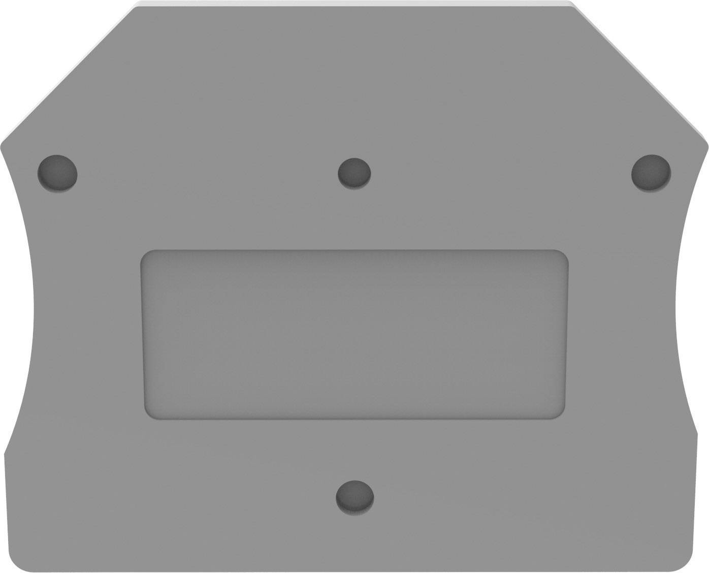 A grey rectangular metal plate with rounded corners and five drill holes.