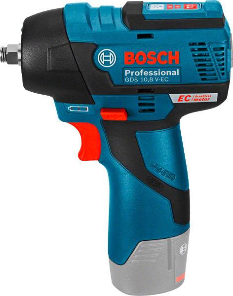 Bosch Professional Cordless Drill GDS 10.8 V-EC, compact design, blue and black colour scheme, red trigger, suitable for DIY projects.