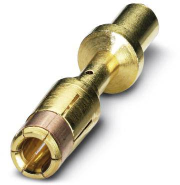 A gold-coloured, metallic connector with occasional reddish accents on a white background.
