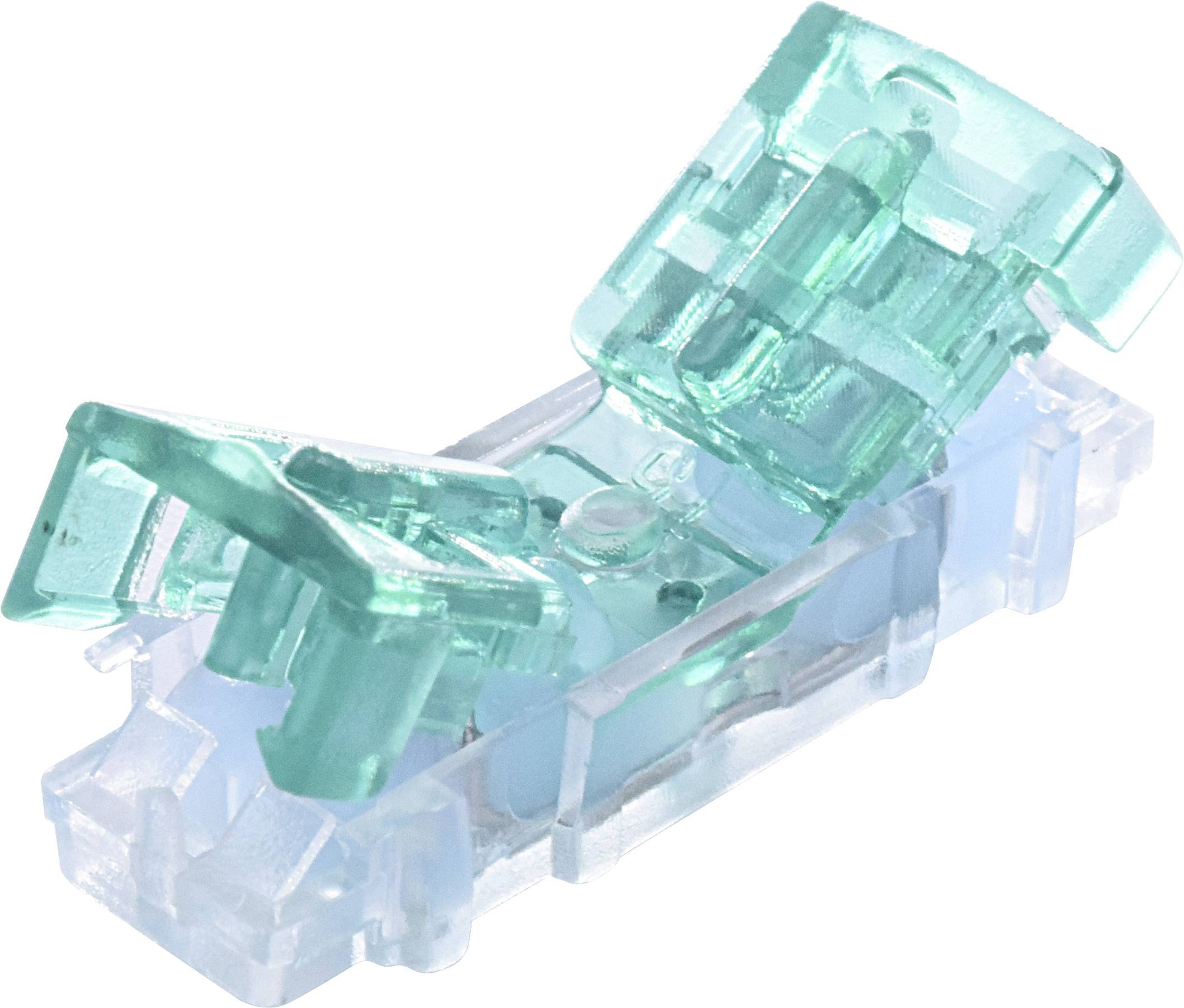 Transparent and green cable connector that joins two wires together.