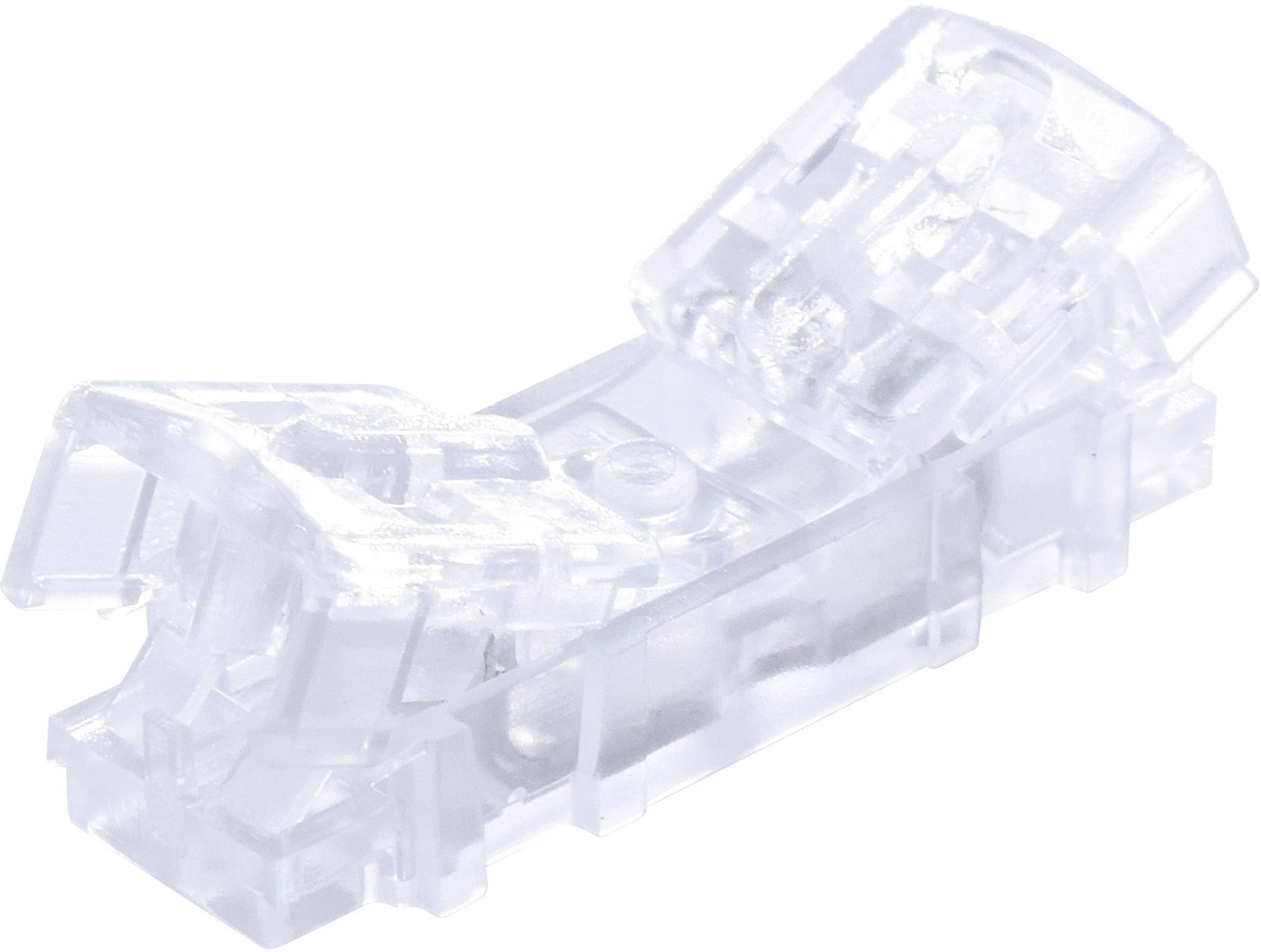 A transparent cable connector for electrical cables, suitable for straightforward wiring in installations.